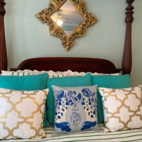 Pillow Cover🐶- Staffordshire Dogs - Pink + Green OR Blue Chinoiserie Ginger Jar - Picture 2 of 14